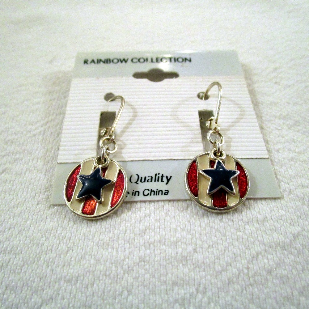 Red, White & Blue Dangle Star Pierced Earr…